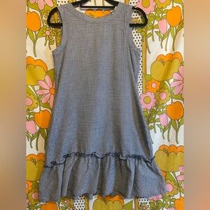 Navy Gingham Ruffle Hem Shift Dress